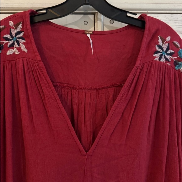 FREE PEOPLE Red Floral Te Amo Bohemian Mini Dress, Large - Picture 9 of 16